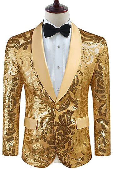Golden Shawl Lapel Pailletter Blazer til mænd